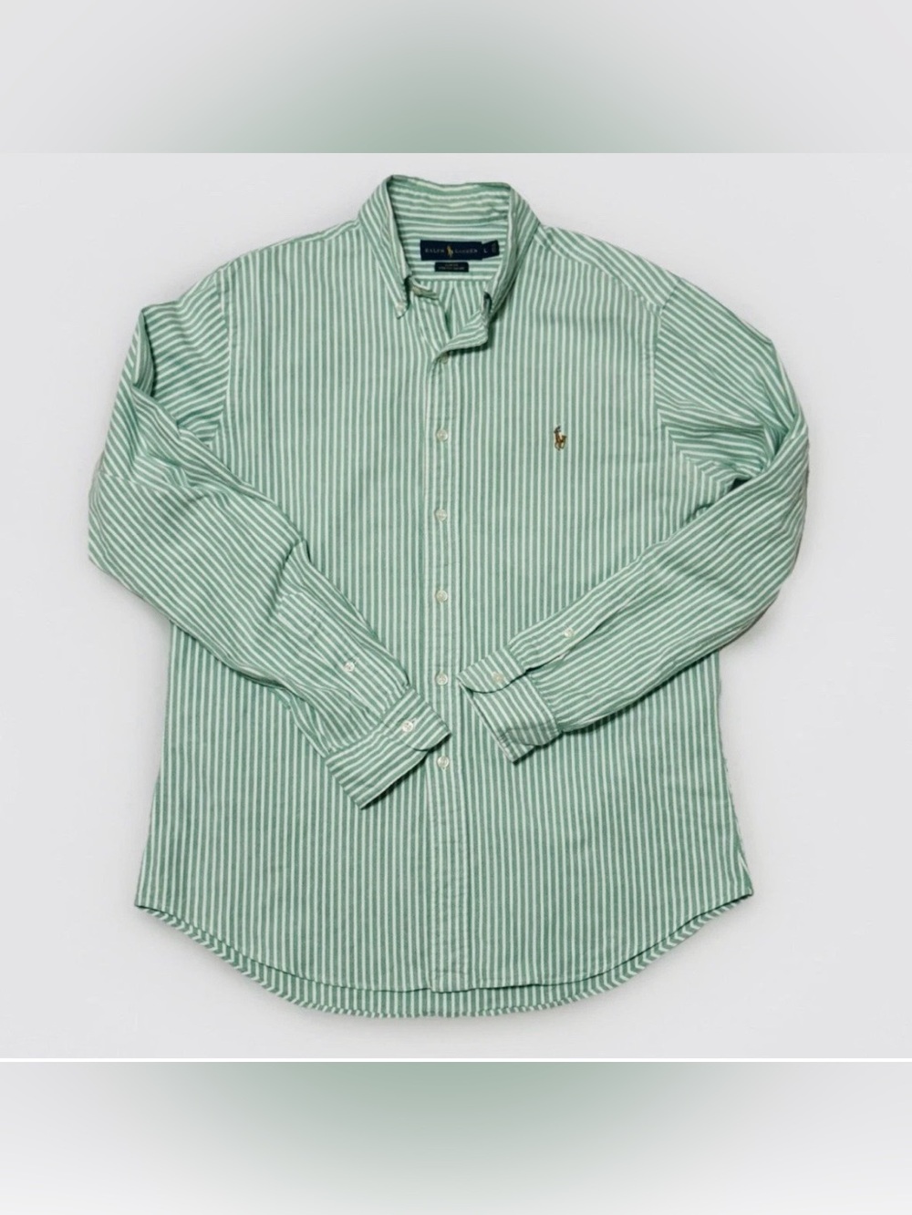 Ralph Lauren slim fit stretch green & white striped oxford shirt